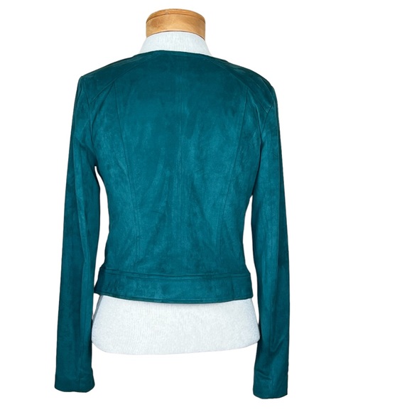 Thalia Sodi Forest Green Faux Suede Cropped Motorcycle Style Jacket XS EUC - Picture 6 of 12